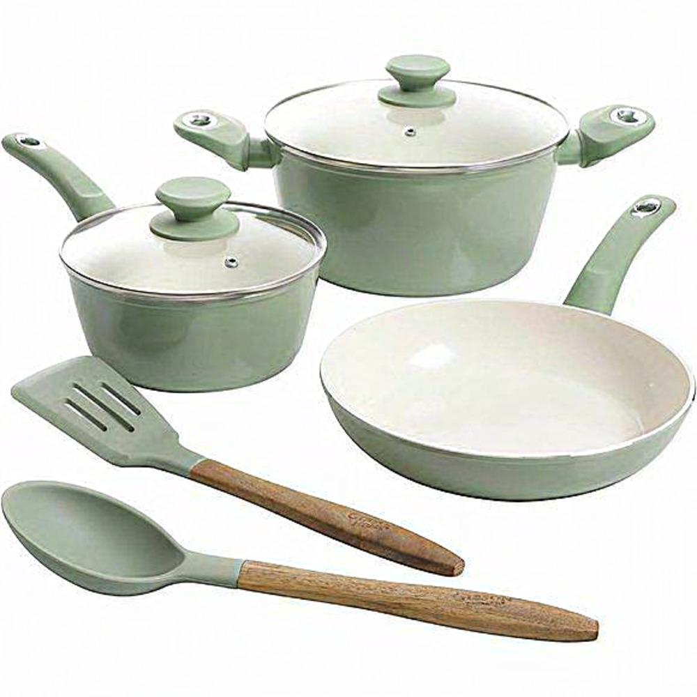Home 7 Piece Mint Green Aluminum Non-stick Ceramic Cookware with Bakelite Handle